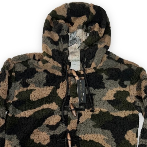 Sabrina Lauren size S green camo fuzzy fleece zip up  toggle hooded Teddy Jacket - Picture 7 of 15